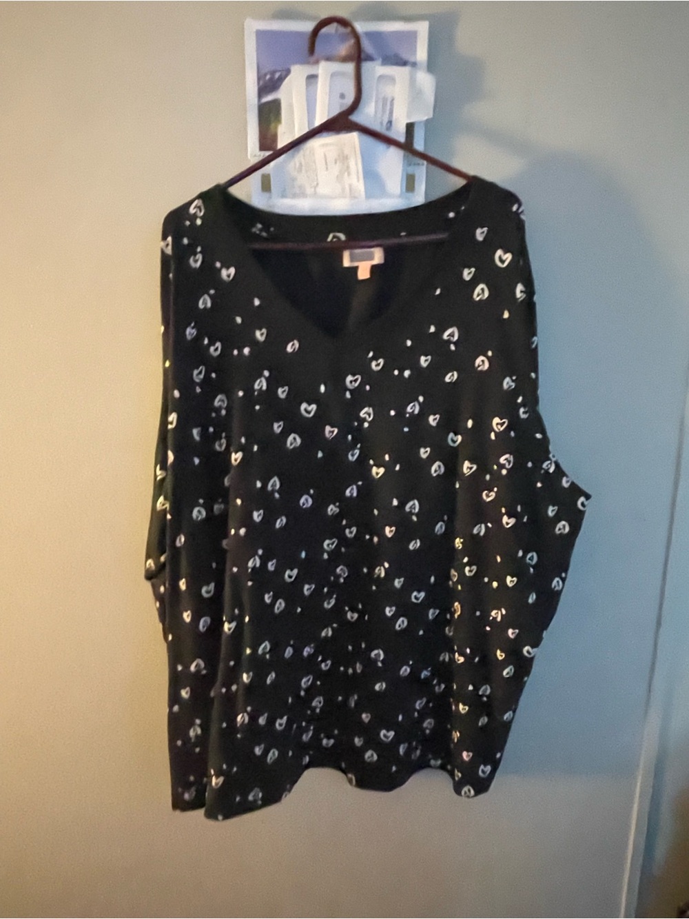 Women’s Black V-Neck Tank Top with Heart Print